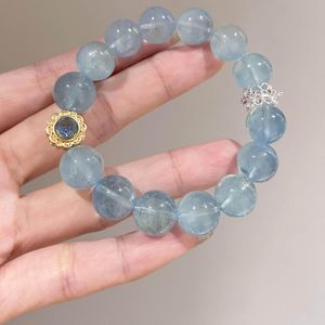CALLIARA Bracelet en Aigue-Marine Naturelle, Design Luxe Léger Contraste Or & Argent, Bracelet Perlé en Cristal Bleu Glacé Frais pour Femme