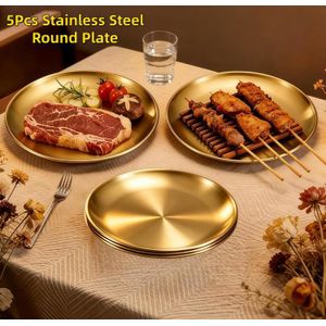 Assiette En Acier Inoxydable 5 Pièces-assiette Ronde Dorée