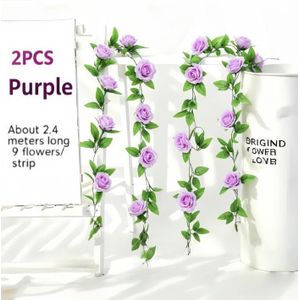 2 pièces 7,5 pi. guirlande de rose artificielle pour décoration de festival, fleurs artificielles de vigne rose, guirlande en soie suspendue pour décorations murales extérieures - violet