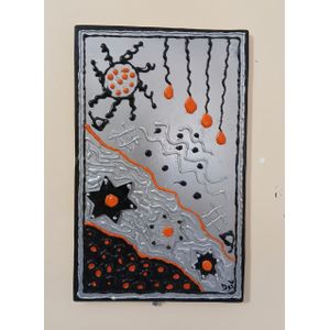 Tableau deco Murale Soleil Etoile KND/ Taille 40x25-Orange-Noir-Gris