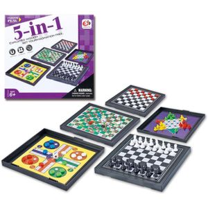 Jeu d'échecs de voyage, échiquier magnétique portable, ensemble d'échecs 5 en 1, échiquier pliable et transportable, idéal pour les fêtes et les activités en famille.