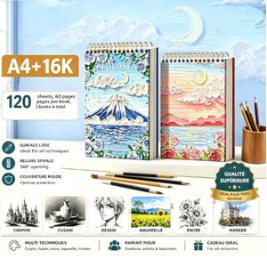 Carnet de croquis (Lot de 2, 120 feuilles au total) — Bloc-notes / Album de dessins / Cahier de dessin