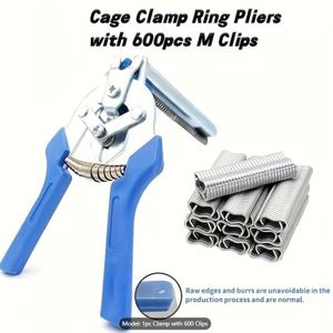 Kit de pinces à anneaux en M – Comprend 600 agrafes en M en alliage zinc-aluminium et un outil de fixation pour cages d'animaux, clôtures et filets.