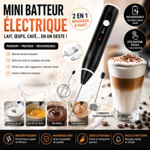 Mini Batteur Électrique Rechargeable 2 en 1 – Mousseur à Lait & Fouet à Œufs – USB – Portable et Puissant