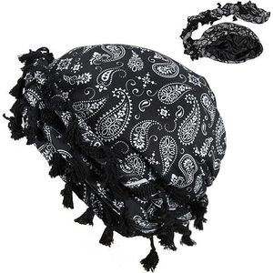 Foulard pour homme – Durag style bohème, Turban/Bandana torsadé vintage, Foulard doublé de satin – Noir