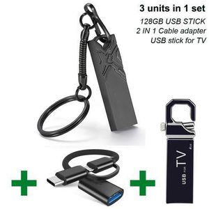 GUEETON Clé USB 128 Go, crochet métal, mémoire USB 4 Go, et câble adaptateur USB 3 en 1 OTG