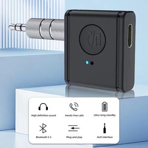 Adaptateur automobile Bluetooth sans fil 5.3, réception de conversations, surveillance, navigation, adaptateur AUX 3,5 mm, chargeur Type-C pour voiture, adaptateur Bluetooth
