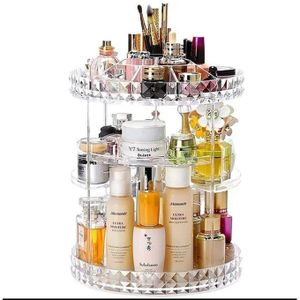 Organisateur de Maquillage Boîte de Rangement Cosmétiques Rotative a 360 degrés en Cristal.