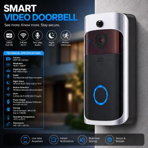 Sonnette Vidéo Connectée Smart Video Doorbell - Full HD 1080P - Wi-Fi, Vision Nocturne & Détection de Mouvement PIR