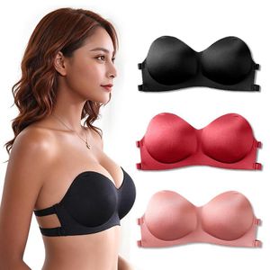 SHJO Soutien-gorge Femme Invisible Polyester Sans Armature Confort Lisse Sous-vêtement Lot 3 Noir Rouge Rose