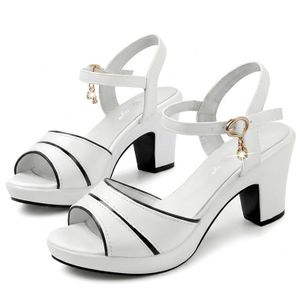 SHJO Chaussures à Talons Hauts Femme Synthétique Antidérapantes Confortables Talon Épais Bout Ouvert Pour Mariage Bureau Quotidien Blanches