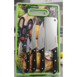 Pack Cuisine Complet 6 Pièces – Planche à Découper & Couteaux en Acier Inoxydable