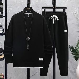 Survêtement Homme 2 Pièces Noir à Motif Waffle Manches Longues et Patch à Logo Tenue Décontractée et Respirante