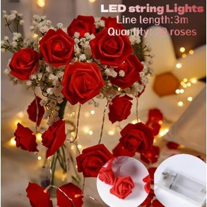 Guirlandes lumineuses LED - Roses, Éclairage ambiant, Guirlandes de fleurs fonctionnant sur piles de 3m avec 20 LED, Guirlande de fleurs suspendue pour mariage, chambre, décoration de Noël- fleurs artificielles-Rouge