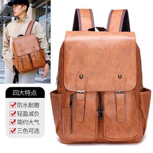  sac à dos marron en cuir PU fonctionnel présente des boucles à pression et des poches avant distinctives