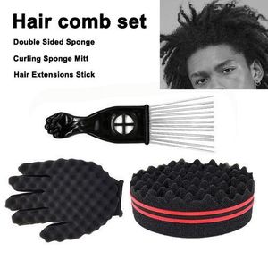 Ensemble de Éponge Boucle Pour Cheveu Napy Peigne Afro Metal Fist Pick / Gants 