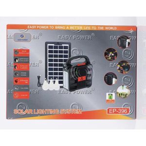 EASY POWER Kit Système d'Éclairage Solaire EP-0138 - Haut-Parleur Bluetooth, Radio FM, Panneau Solaire 6V 3.2W, 3 Ampoules LED & Powerbank