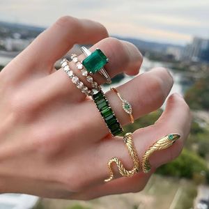 Ensemble de bagues en cristal vert 6 en 1 pour bijoux pour femmes