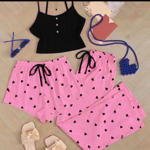 Pyzama femme _ensemble de short avec cordon de serrage _tailles standard 3 pièces 
