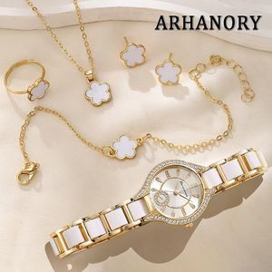 ARHANORY Montre à quartz élégante pour femme Montres-bracelets classiques Collier Bracelet Bague Boucles d'oreilles