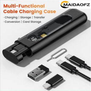 MAIDAOFZ Set de Câbles de Données Multifonctionnel avec Boîte de Rangement de Conversion USB, Câble de Données à Interfaces Multiples Android/iOS/Type C -- Noir