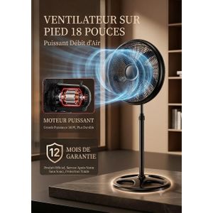 YAKI Ventilateur Sur Pied 18 Pouces 50W