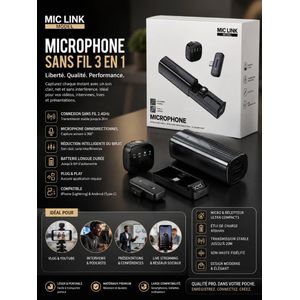 Micro Cravate Sans Fil MIC LINK 3 en 1 (Lightning & Type-C)