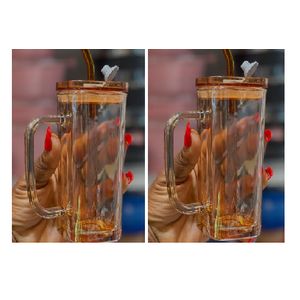 Lot de 2 gobelets en verre avec paille et couvercle