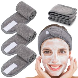 Bandeau/serre-tête pour le visage, en tissu éponge, lot de 3, élastique et absorbant, idéal pour la douche, le maquillage et le sport - Gris