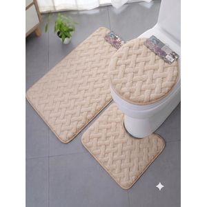 Cac Set de 3 Pièces Tapis Salle de bain - Toilette + Lavabo + Baignoire/Douche - Beige