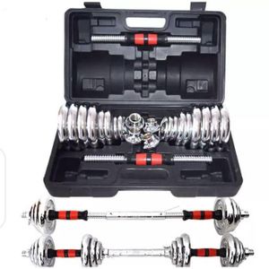 Haltères, Set de Poids Ajustable, Noir, 20 kg, Fonte, Avec une mallette noire, Matériau de la barre: Acier chromé
