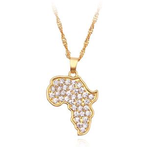 Collier pour femme avec pendentif carte de l'Afrique en or - Charme continent pavé de cristaux