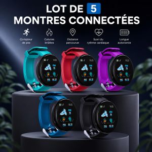 Lot de 5 Montres Connectées Smart Watch HD - Écran Tactile 1.3", Étanche IP67, Suivi Santé & Sport (Noir & Rose) - Unisexe 