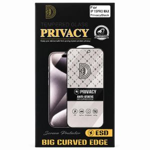 Verre Trempé Confidentialité pour iPhone 15 Pro Max – Privacy Black ESD Big Curved Edge- blinde prive