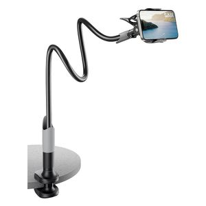 TodyJeyHo Support de téléphone portable à col de cygne, pince universelle, clip de fixation paresseux mains libres, support long flexible pour téléphones 4.0-6.3, support mobile pour moniteur bébé pour bureau, lit, bureau, cuisine (Noir)