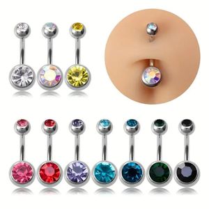Lot de 10 piercings de nombril sphériques en acier inoxydable, incrustés de diamants colorés, en forme de sphère (10 couleurs au total).