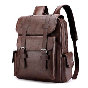 Gukbis Sac à dos vintage pour ordinateur portable en cuir pour hommes marron foncé, sac à dos de voyage et de travail grande capacité