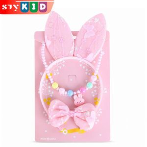 STY Mignon ensemble d'accessoires à thème lapin en 3 pièces pour les petites filles en bas âge : collier, bandeau et agrafe à cheveux
