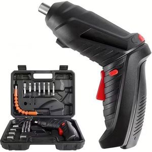 Ensemble de perceuse électrique rechargeable 15 pièces avec tournevis, poignée à 2 positions avec lumière LED - Noir