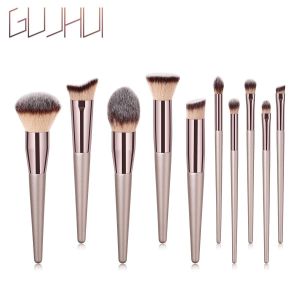 10 Pcs Gold Makeup Brushes Complete Set of Foundation Loose Powder Blush Concealer Eye Shadow Professional Set