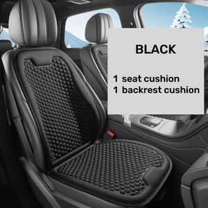 Housse de siège de voiture, matériau en soie glacée respirante, avec coussin de siège de voiture à design surélevé - Noir