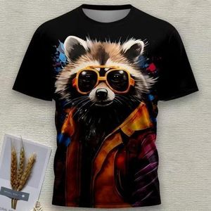 T-shirt Décontracté Homme Noir à Motifs Ourson Tendance Col Rond Manches Courtes