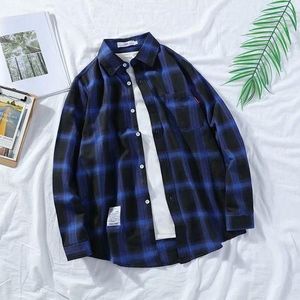 Dou-color Chemise À Carreaux Pour Homme À Manches Longues - Bleu.