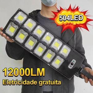 Lampe solaire LED 504 de 12 000 lumens, détecteur de mouvement extérieur, éclairage de jardin/cour - Noir