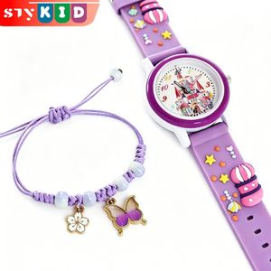 STY Jeu de montres et de bracelets pour enfants filles décoration de château montre à Quartz Bracelet tressé montre à poignet