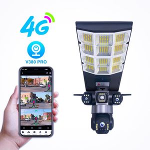 Caméra de Surveillance Solaire 4G V380 Pro - Projecteur LED Extérieur 1200W - Rotation 360° - Vision Nocturne Couleur