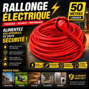 Rallonge Électrique 20M/30M Haute Puissance – Câble Longue Distance Résistant – Usage Maison, Chantier & Extérieur