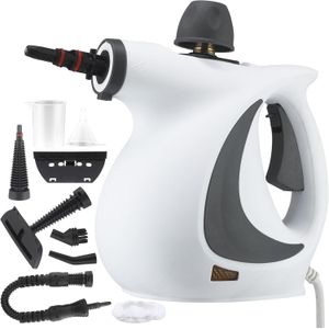 TodyJeyHo Nettoyeur à vapeur portatif sous pression avec 9 accessoires, vapeur portable pour le nettoyage, nettoyeur à vapeur pour utilisation domestique, vapeur pour le nettoyage de la voiture, des meubles, du sol (Gris)