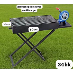 Barbecue Pliable avec Souffleur Manuel – Grill Portable 80cm x 30cm avec Support Stable