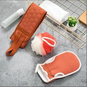 Lot de 3 accessoires de bain en éponge de douche, gants et lave dos - orange